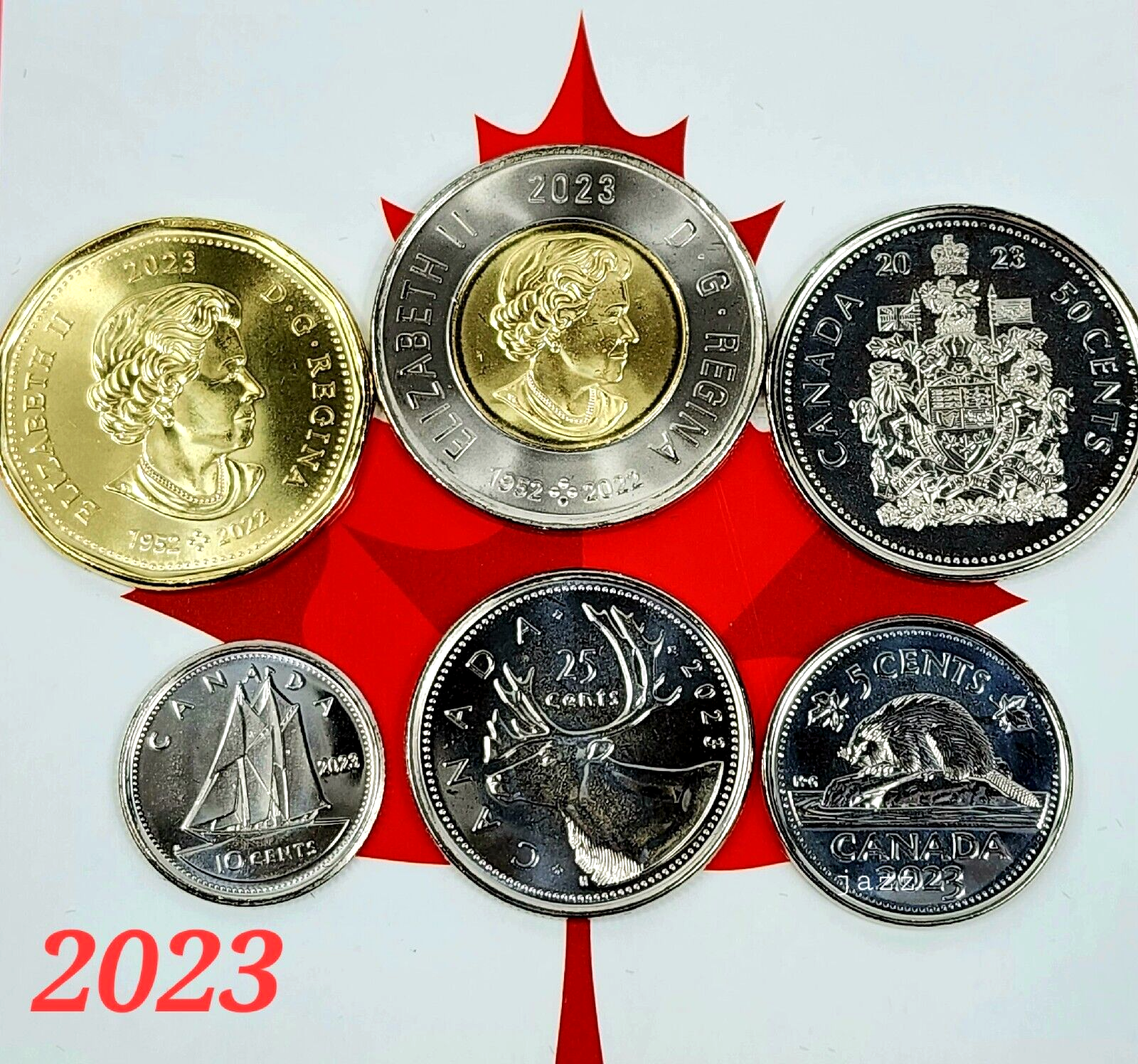 Complete Set 2023 Canada Coins $2 $1 50c 25c 10c 5c Toonie