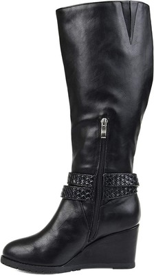JC Journee Collection Women's Garin Braid Strap Wedge Extra Wide Calf Boots 9XWC