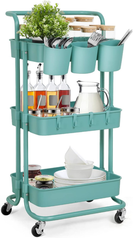 E&d Furniture 3 Tier Rolling Storage Cart With Wheels, Utility Art Craft Supply