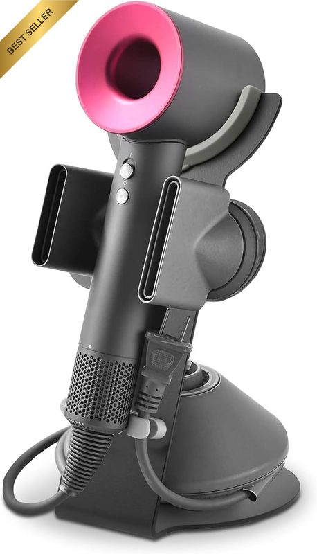 Hair Dryer Stand Holder with Power Plug & Cable Organizer, Countertop No-Drill B