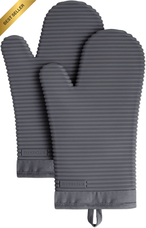 Ribbed Soft Silicone Oven Mitt Set, Charcoal Grey 2 Count