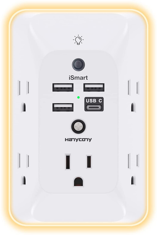 Outlet Extender with Night Light,  Multi Plug Outlet, USB Wall Charger Surge Pro