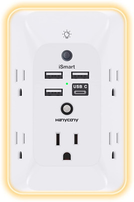 Outlet Extender with Night Light, Multi Plug Outlet, USB Wall Charger Surge Prot