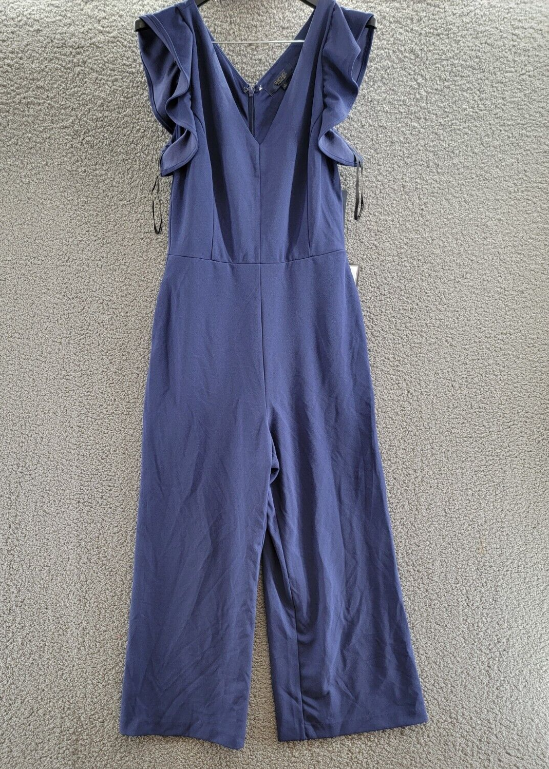 RACHEL Rachel Roy Ruffled-Sleeve Cropped Jumpsuit Womens L Navy Back Zip Closure - Picture 2 of 18