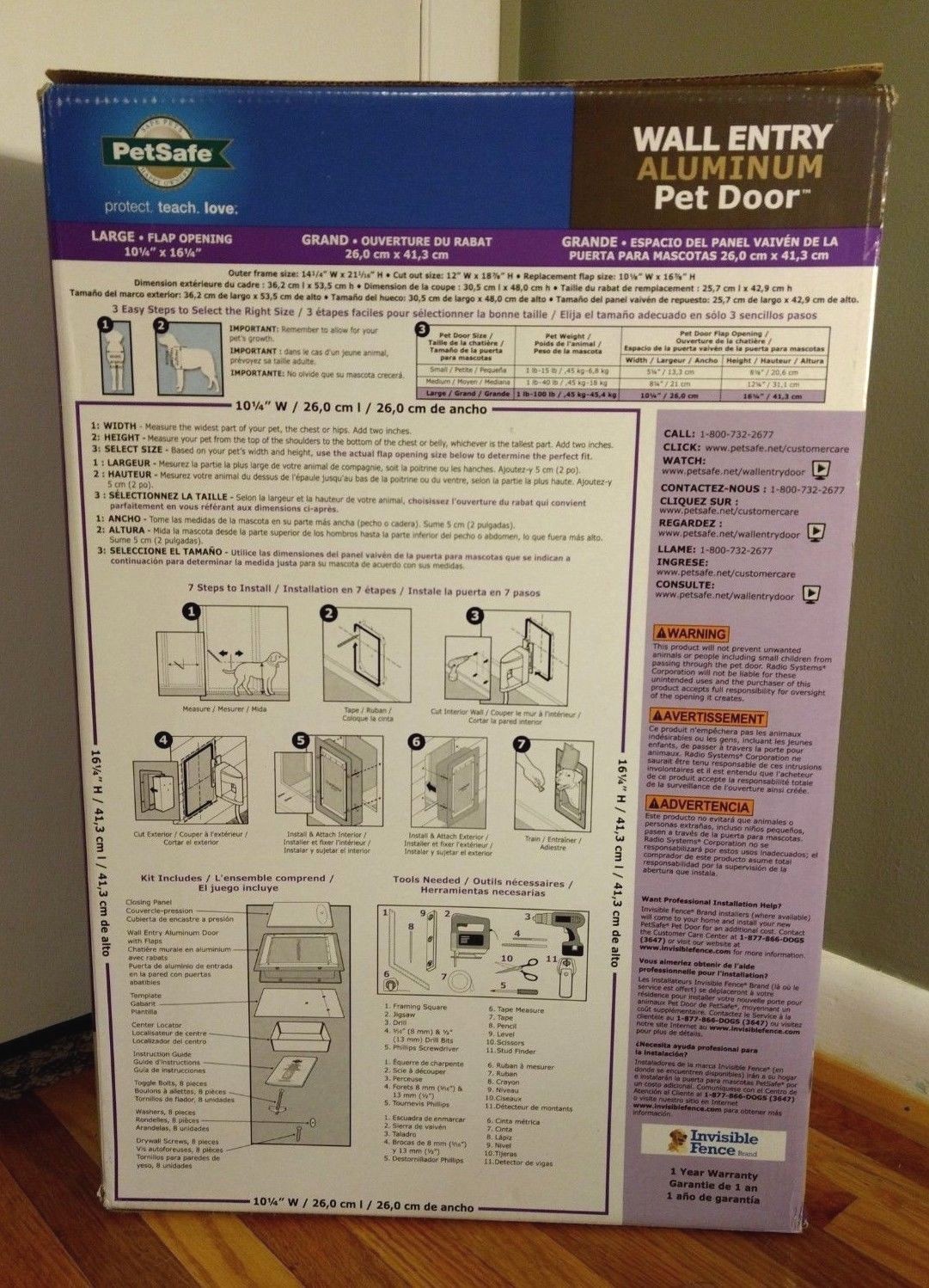 *NEW in BOX* PetSafe Wall Entry Aluminum Pet Door - Large Flap Opening 1-100#