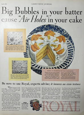 1931 Royal Baking Powder Big Bubbles Cake Air Holes Even Texture VTG Print Ad