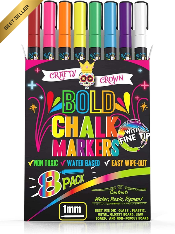 8 Pack Liquid Chalk Markers Fine Tip 1mm Bold Color Window Signs