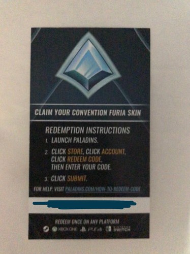 Paladins COLDSNAP FURIA DreamHack Atlanta Convention 2018 UNUSED Skin Code