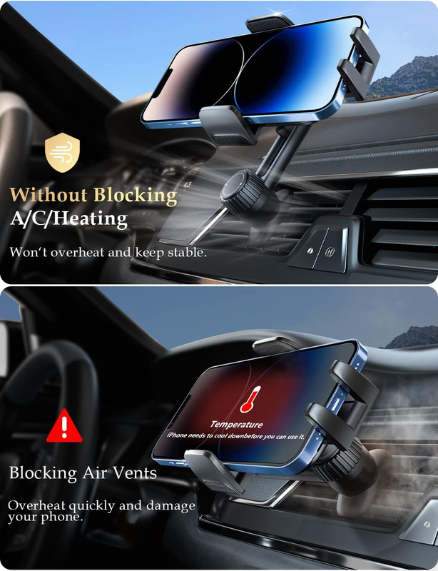 Phone Holder for Car Vent: [Never Blocking] Air Vent Cell Phones Mount for iPhon