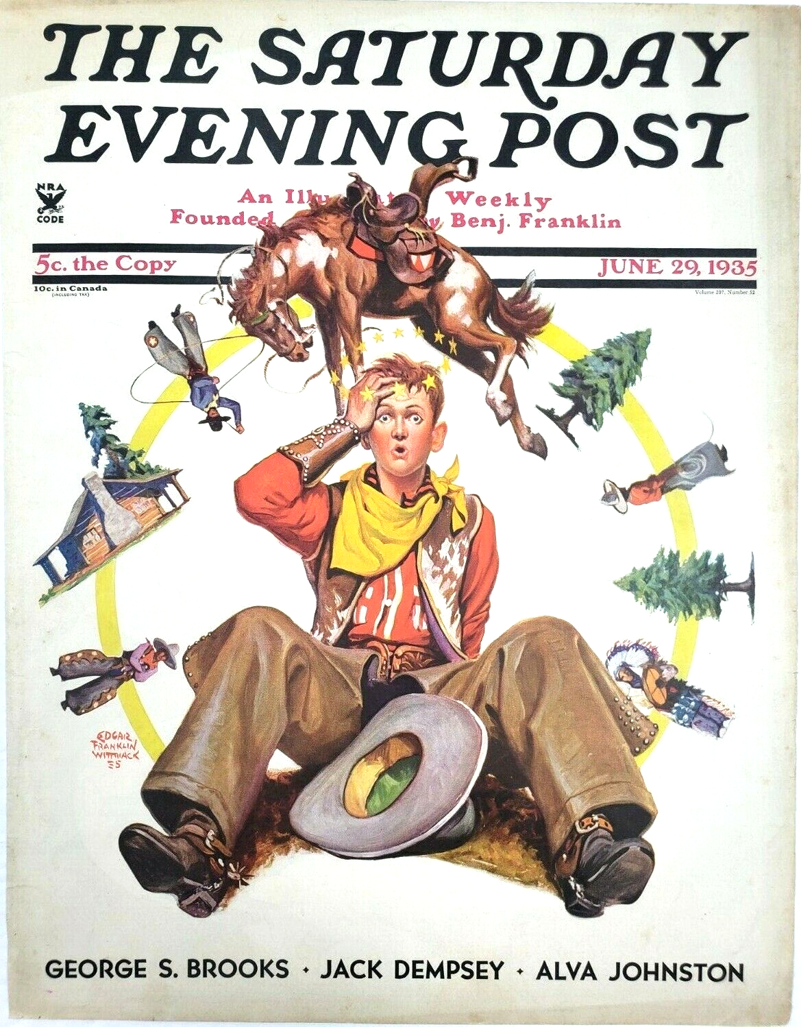 Cowboy Bronco West Saturday Evening Post Cover Edgar Franklin