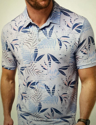 Travis Mathew Men s Rip Current Floral Piqué Polo, Heather Light Grey, XLarge