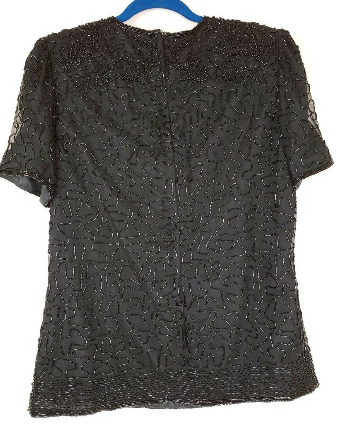 Papell Boutique Evening Black Top Silk Size M Sequin Embellished Vintage Party