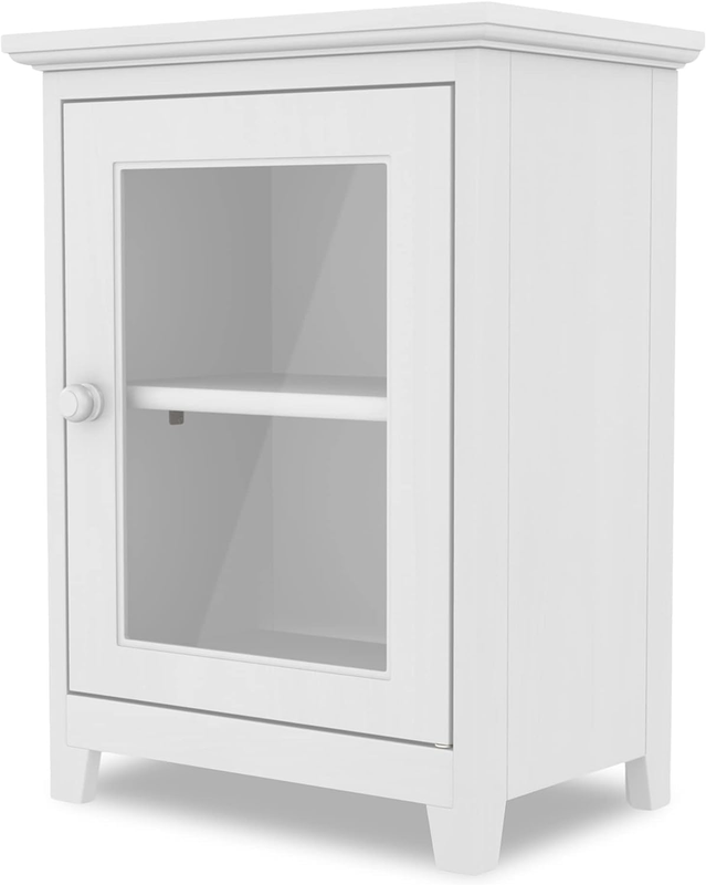 Two Shelf End Table Storage Bedside Table & Glass Door Woode