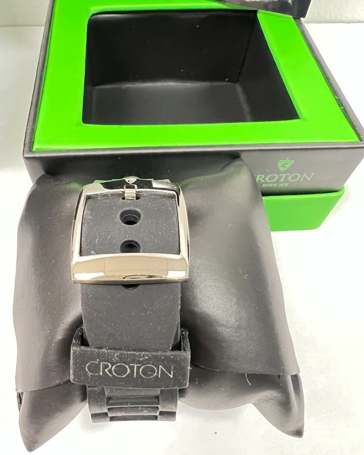 Pre-owned Croton Duratron Chronograph, Men's Watch Black Band White Face-new