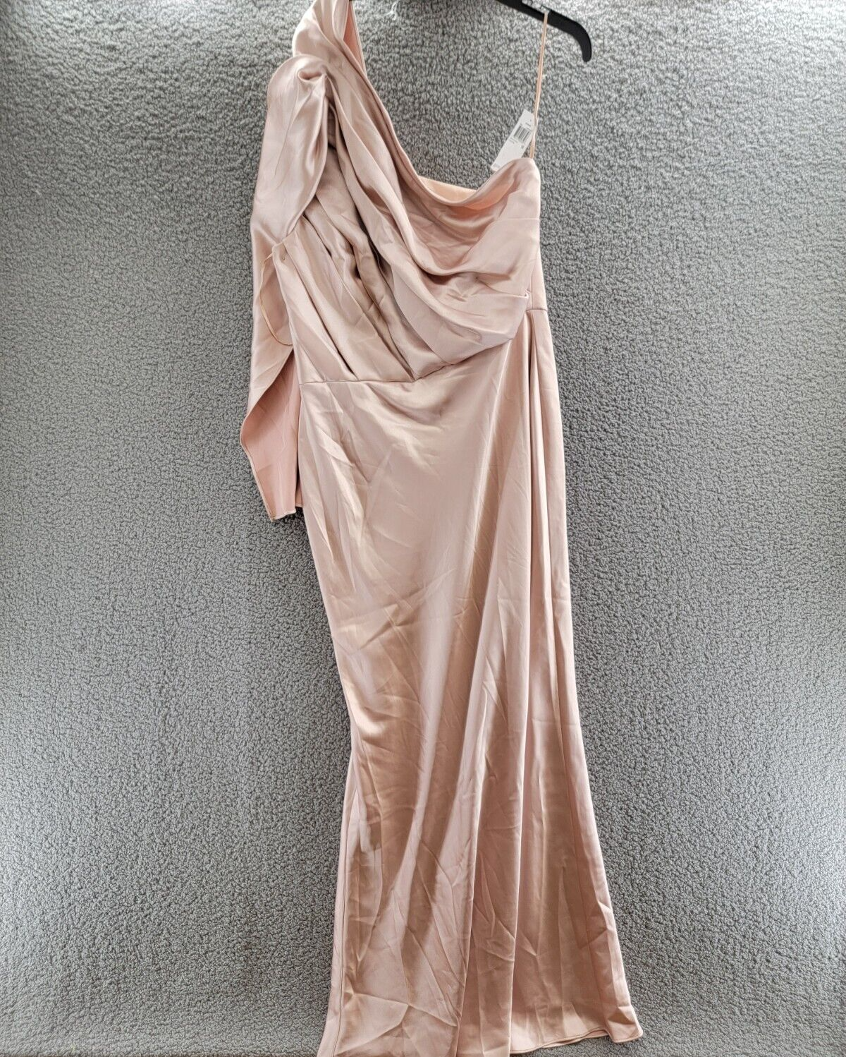 Amsale One Shoulder Draped Column Gown Women's 18 Rose Quartz Back Zip Closure - Picture 2 of 16