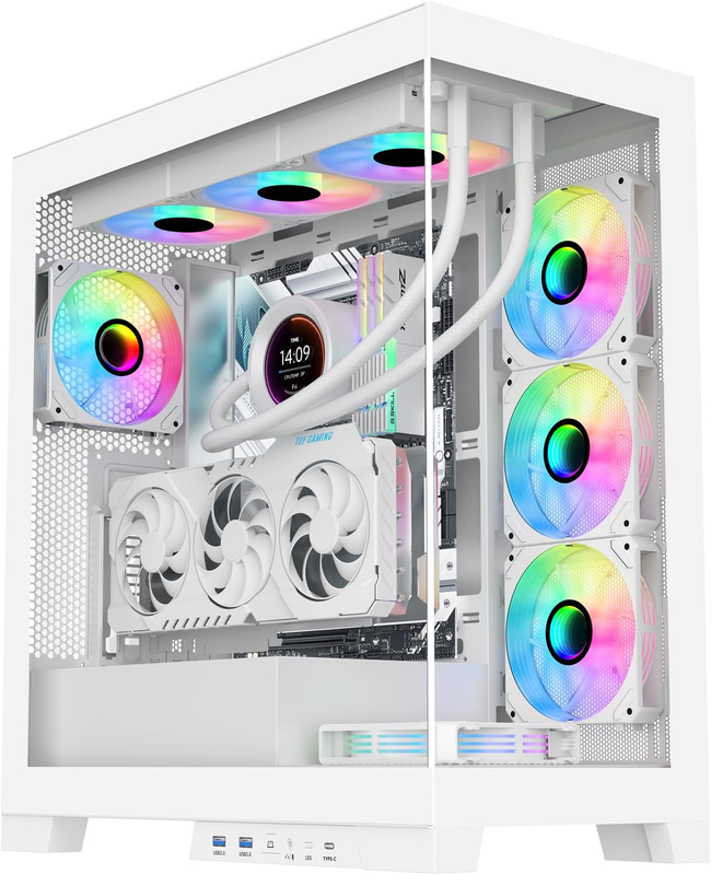 NEVIEW 4503 Mid Tower PC Case, Panoramic Dual Tempered Glass ATX Gaming Case, 4×