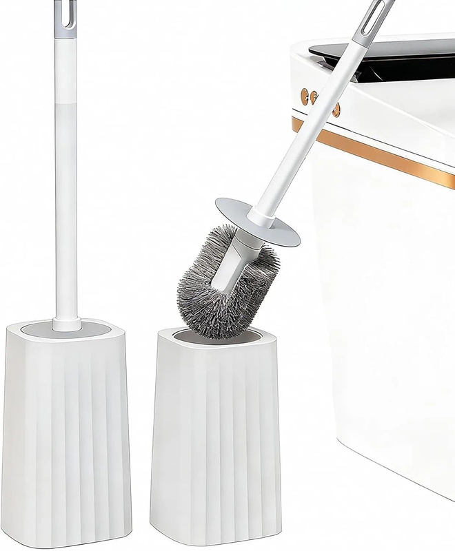 Toilet Brush with Holder, Compact Bathroom Cleaner Set with Stainless Steel Hand
