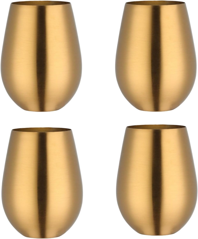 Stemless 17 OZ Tumbler Wine Glasses Set of 4, 304 Stainless Steel Cups for Home