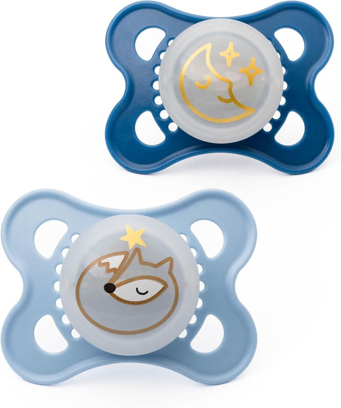 MAM Night Soothers Glow Dark Silicone Orthodontic Dummy 0-6 Months Blue