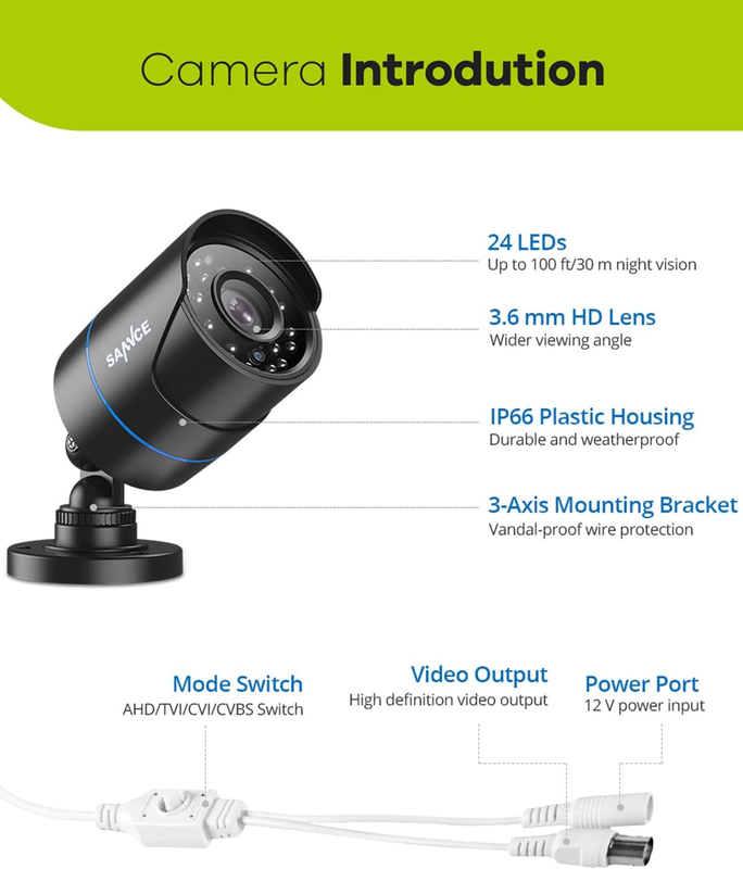 SANNCE 1080P Security Camera AHD/TVI/CVI/CVBS 4-In-1 CCTV Camera IP66 Weatherpr