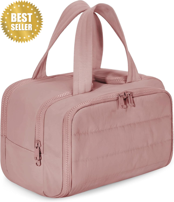Travel Toiletry Bag, Puff Large Capacity Cosmetic Bag, Lightweight Wide Open Tra