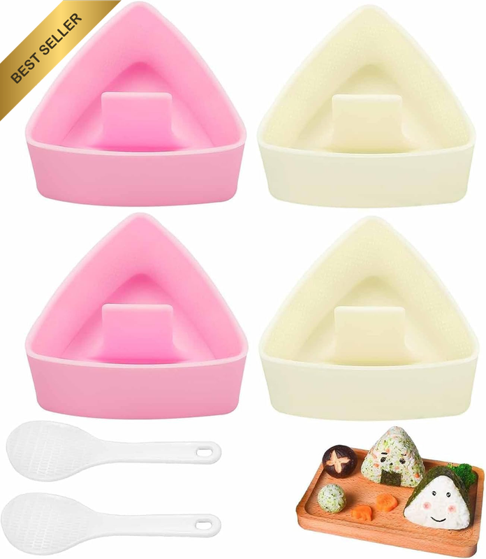 Triangle Sushi Mold Set, 4 Pieces Rice Ball Maker with Small White Paddle, Non-S