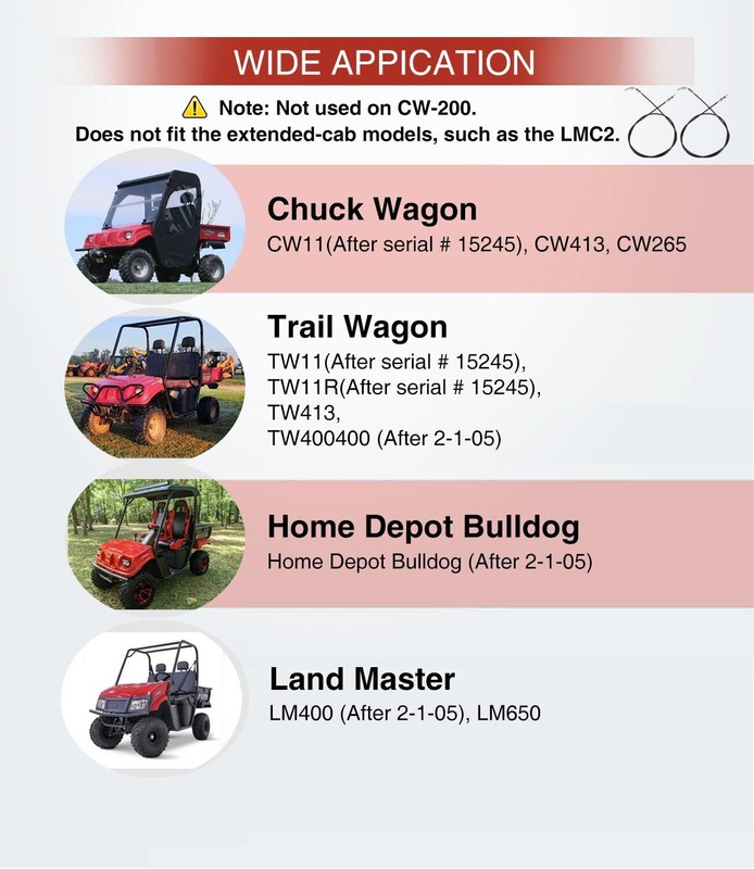 2-11082 Shifter Cables for Chuck Wagon CW-11 CW-413, Trail Wagon, Land Master