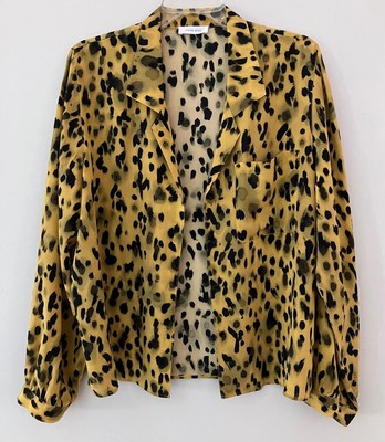 Elegant + Sexy! ANINE BING Leopard Silk Button Down Blouse Top L Large