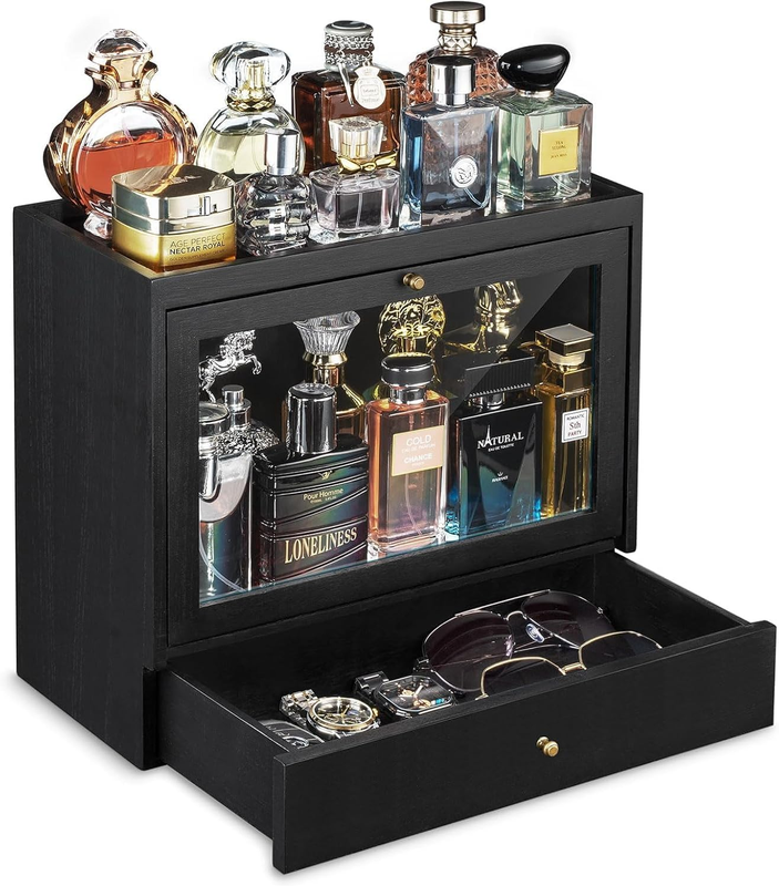 Cologne Organizer for Men, Large Capacity Dustproof Cologne Holder with Drawer,
