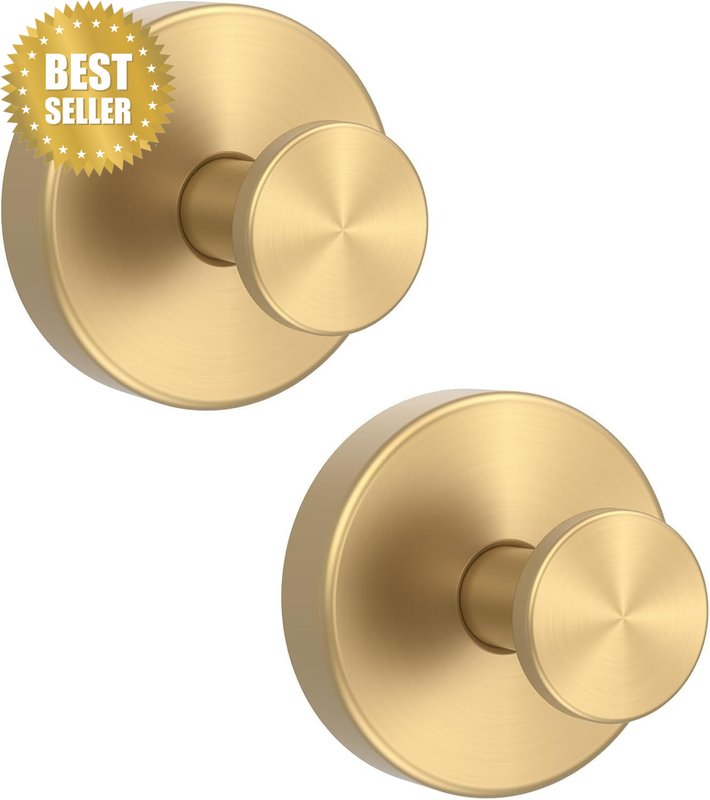 2 Pcs Golden Adhesive Towel Hooks, Waterproof Rustproof No-Drill Bathroom Hanger