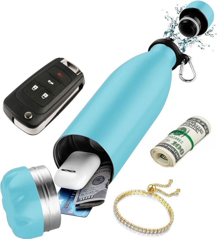 Diversion Safe Water Bottle - Blue Stainless Steel Bottle with Hidden Compartmen