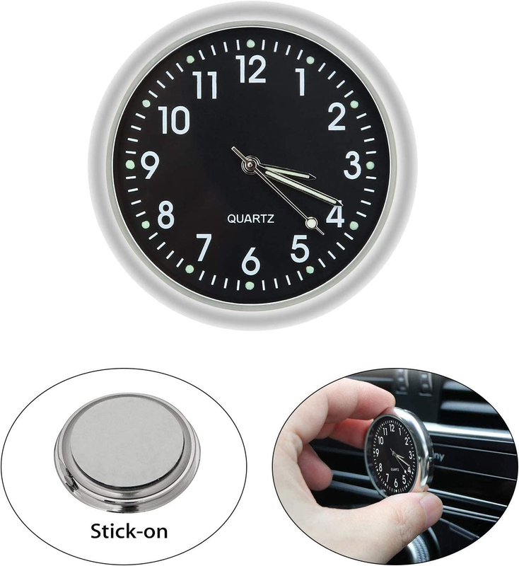 Stick on Mini Analog Clock Tiny Small Luminous Car Vent Clock Black Face