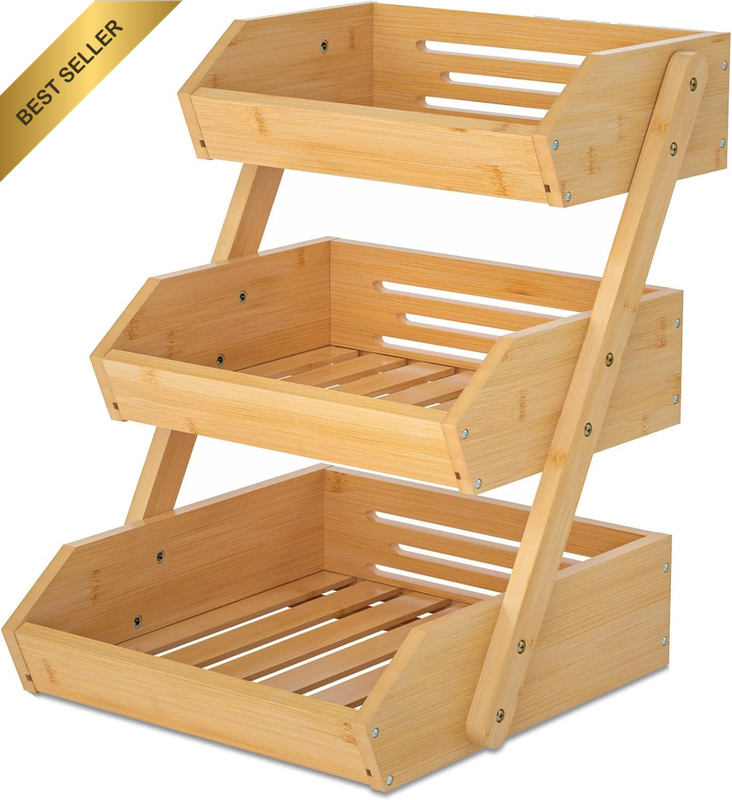 3-Tier Bamboo Fruit Vegetable Storage Rack – Natural Bamboo Organizer Stand for