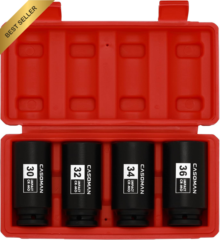 1/2-Inch Drive Deep Spindle Axle Nut Impact Socket Set,12 Point Metric, CR-MO, 3