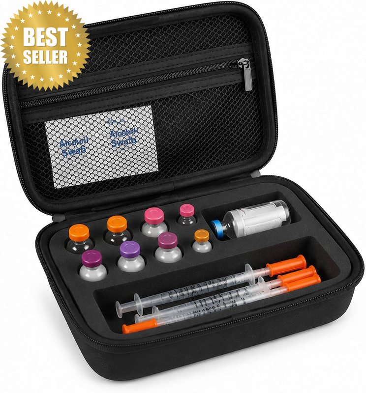 Vial Case Hard Shell Peptide Case for Fridge, Shockproof GLP-1 Travel Case Holde