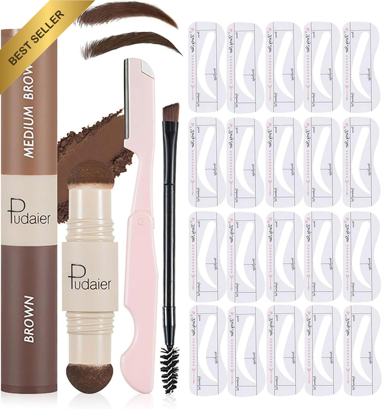 Brown and Medium Brown Eyebrow Stamp Stencil Kit with Dual-Color Eyebrow Stamp P