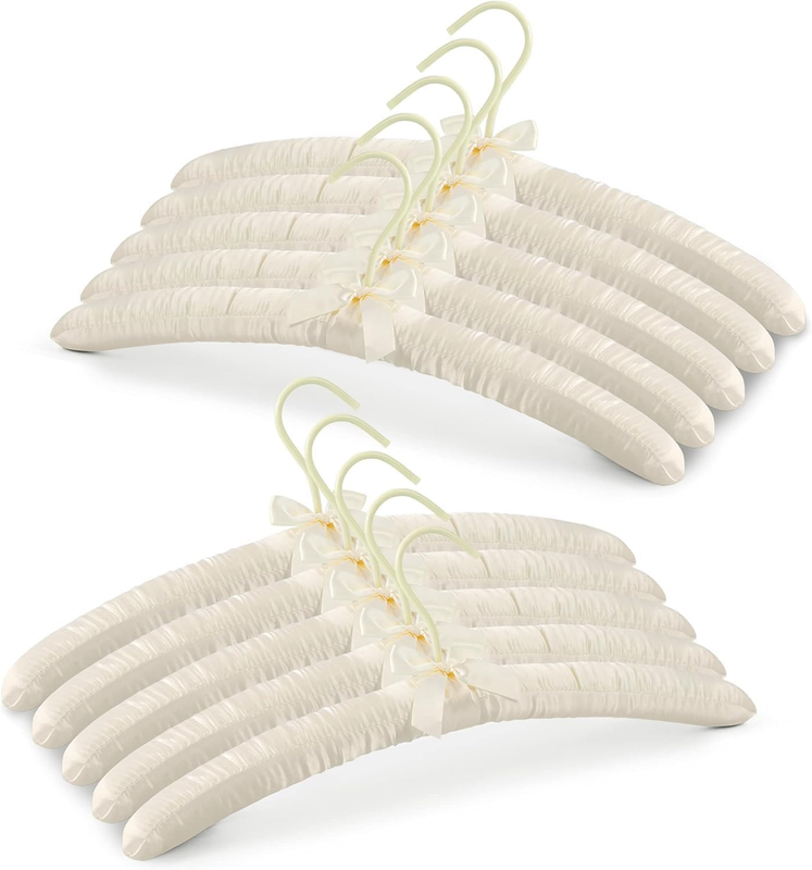 Satin Padded Clothes Hangers, White, Premium Quality, 10 Pack, Ruffled Design, W