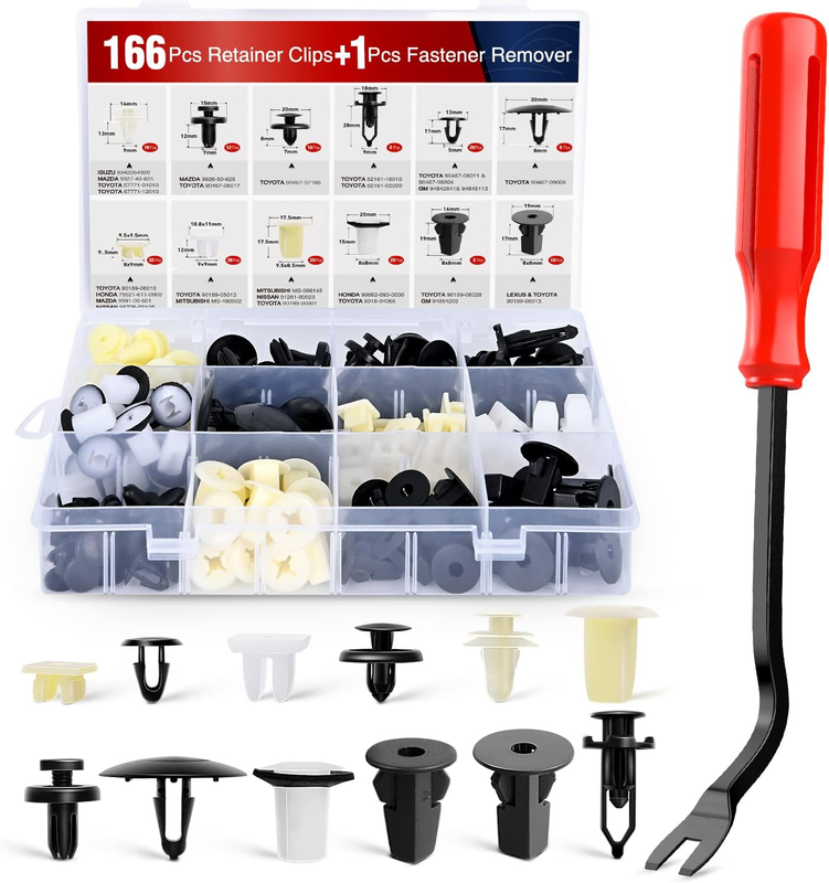 166 Pcs Car Retainer Clips &Screw Grommets - 12 Most Popular Sizes & Application
