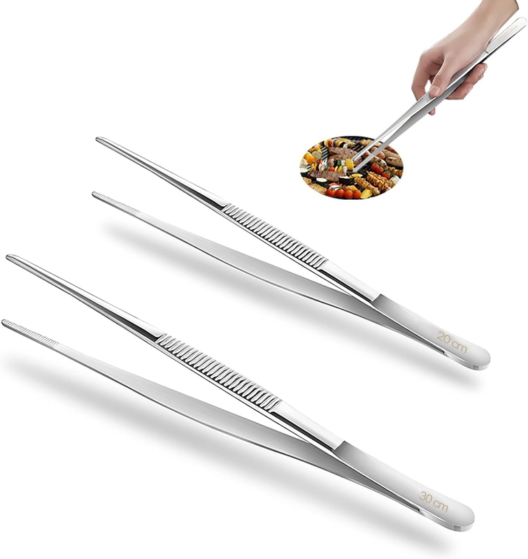 2 Pack Kitchen Tongs (20Cm & 30Cm) in 304 Stainless Steel, Professional Bonded D