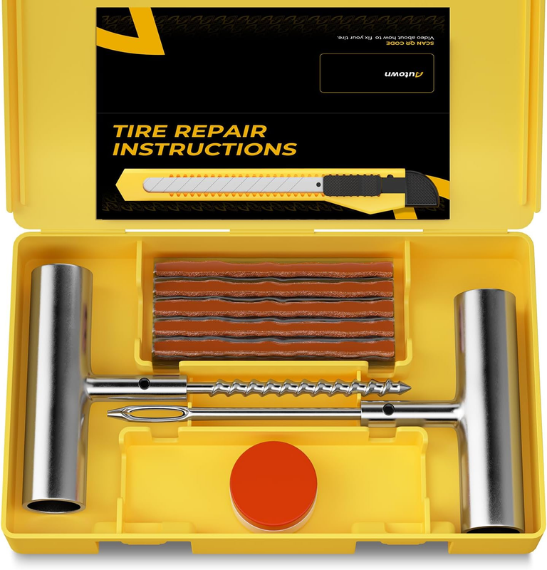 Tire Repair Kit with Plugs Fix Punctures & Plug Flats with Ease - Heavy Duty Fla
