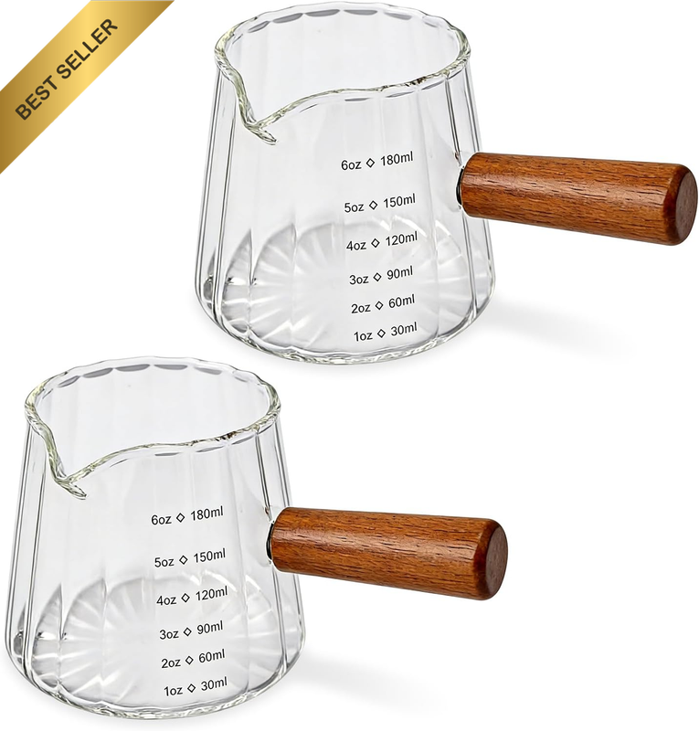 2Pcs Espresso Measuring Cups, 6Oz Transparent Espresso Glass Measuring Cup with