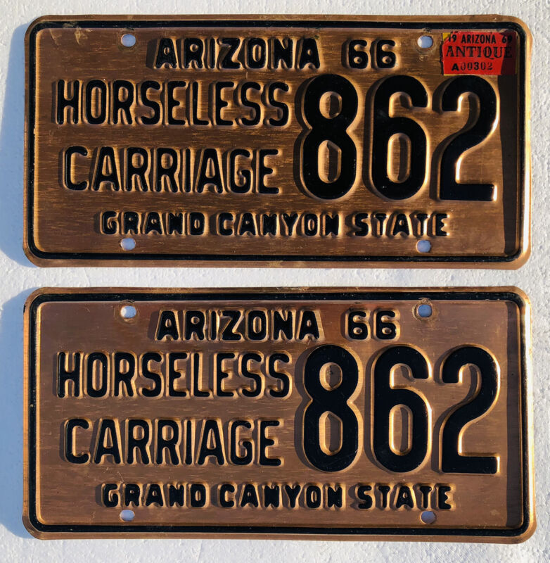 1966 Arizona Horseless Carriage license plates pair. Copper.