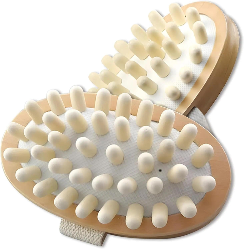 2 Pack Dry Brushing Body Brush for Lymphatic Massage and Cellulite Relief, Natur