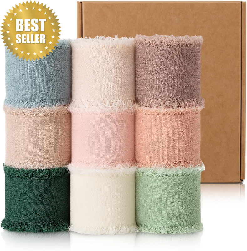 Chiffon Ribbons for Gift Wrapping Handmake Fringe Silk Ribbon Set for Wedding Bo