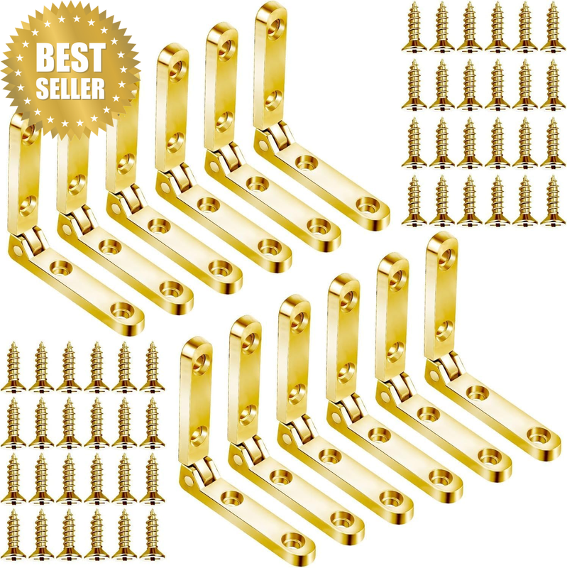 12 Pcs 90 Degree Hinges, Wooden Box Hinge Cabinet Hardware with 48 Screws, Small