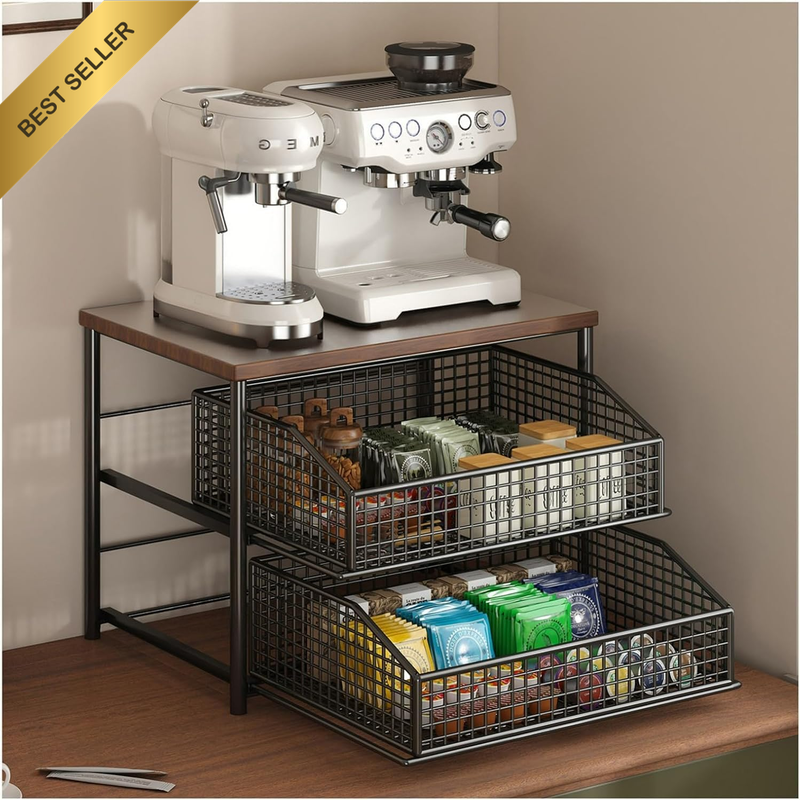 Pull-Out Storage Rack with Bottom Storage Basket, 3-Tier Kitchen Storage Rack Mi