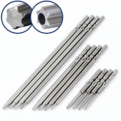 T4- T25 Torx Screwdriver Bit Set 5mm dia Hex Security Magnetic Head 60mm Long