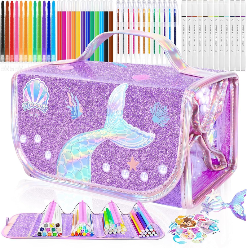70PCS Mermaid Washable Markers Set with Glitter Pencil Case,Art Supplies for Kid
