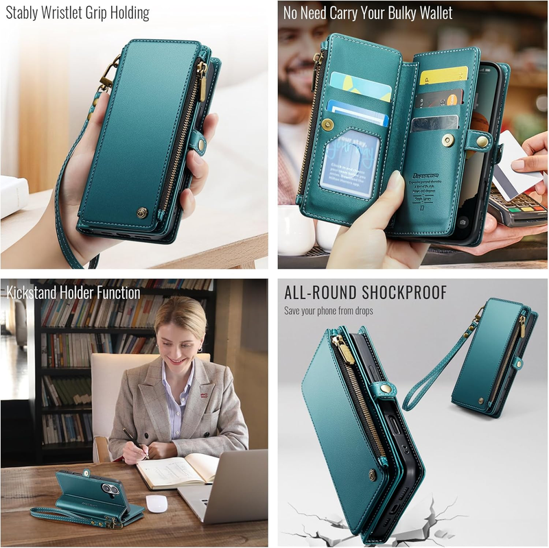 for iPhone 16 Case,【RFID Blocking】for iPhone 16 Wallet Case for Woman Men with C