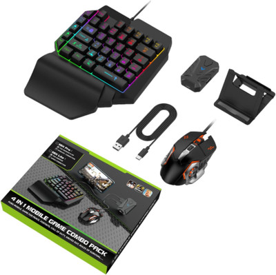 Half Hand Gaming Keyboard and Mouse Combo, 4 in 1 Mobile Game Combo Pack, Mobile